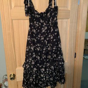 Lulu's Terrace Views Black Floral Print Tiered Midi Dress XL